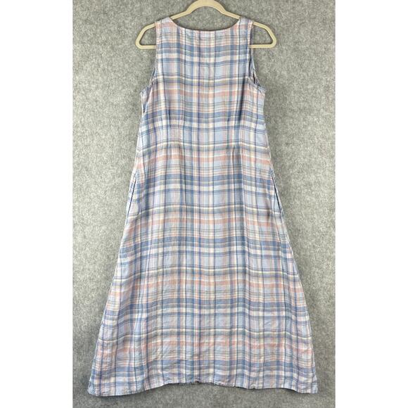 J Jill Love Linen Dress Womens Medium Petite Plaid Sleeveless Coastal Beachy - Picture 10 of 14
